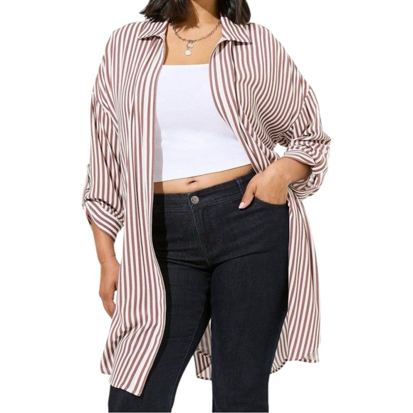 Torrid Washable Gauze Open Front Shirt Kimono Red Stripe Flannel Style sz 3x - Picture 1 of 10